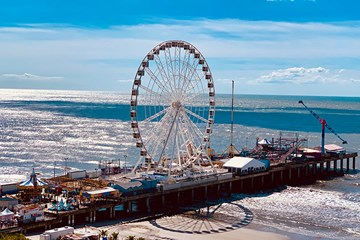 Steel Pier as seen from above with Atlantic Ocean in background.